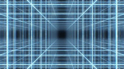 Tunnel 3D Synthwave Synthwave Rétro des années 80 Neon Light Wire Grid Cube Array - 4K