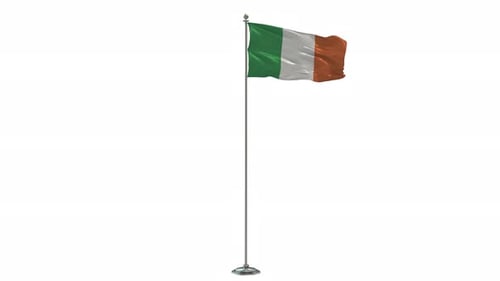 Realistic Waving Ireland Flag on White Background