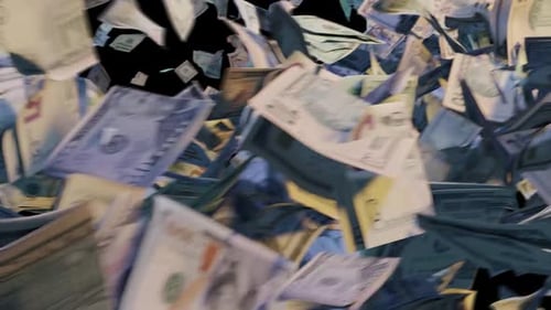 Flying US Dollar Bills Cascade Transition