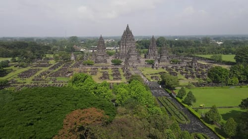 Aerial view hindu temple Prambanan in Yogyakarta, Indonesia.