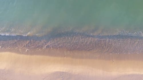 Tropical Beach Aerial View, Top View of Waves Break on Tropical White Sand Beach