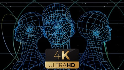 Abstract Digital Wireframe Human Heads Rotation Animation