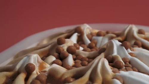 Creamy Ice Cream with Brown Pearls Close Up