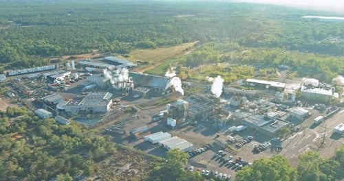 Aerial Panoramic View on of Industrial Zone Chemical Factory Production