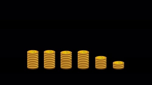 Animated Gold Coin Stacks Bar Chart with Financial Decline