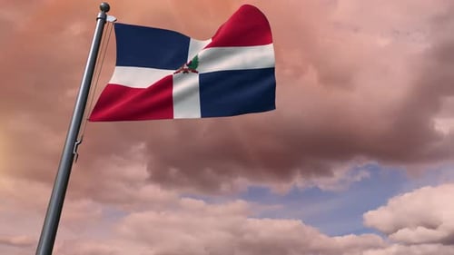 Dominican Republic Flag Waving Against Cloudy Sky