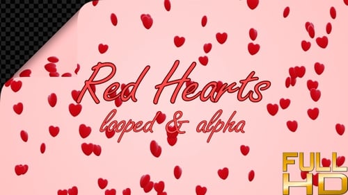 Romantic Falling Red Hearts Looping Alpha Channel Overlay