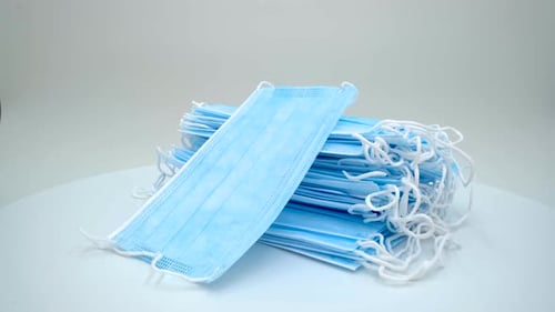 Pile of Unused Medical Face Masks Close Up