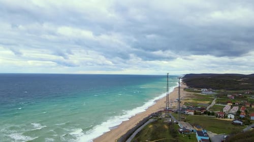 High and powerful waves coming fast to the beach, waves in winter day