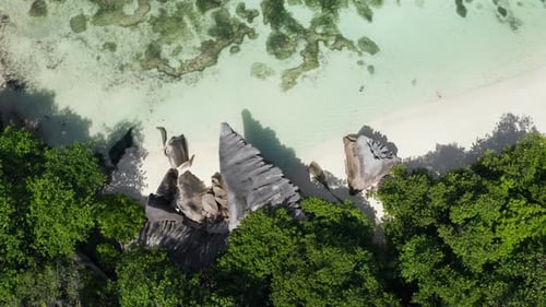 Aerial view of beach Anse Source d'Argent, La Digue, Seychelles