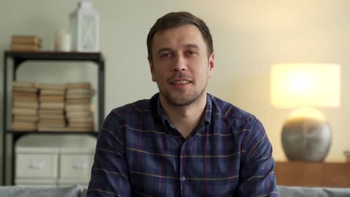 Businessman Speak Look Camera Office Male Entrepreneur Talk During Conference Online Call Job