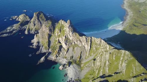 Lofoten Islands and Beach Aerial View in Norway