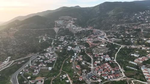 Colorful Panorama over the city Aerial View 4 K Alanya Turkey