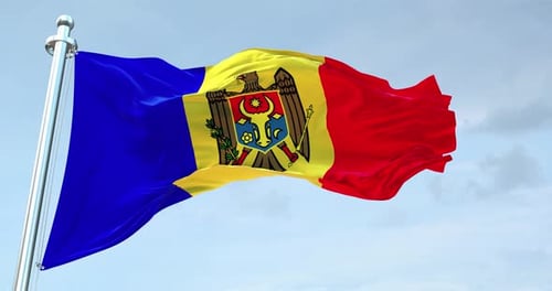Moldova Flag Waving in Realistic Slow Motion