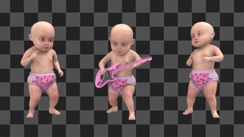 3D Animated Babies Playing Guitar and Dancing