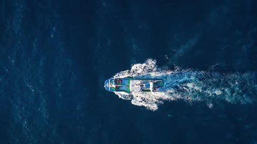 Top View of a Fishing Boat Sailing in the Atlantic Ocean