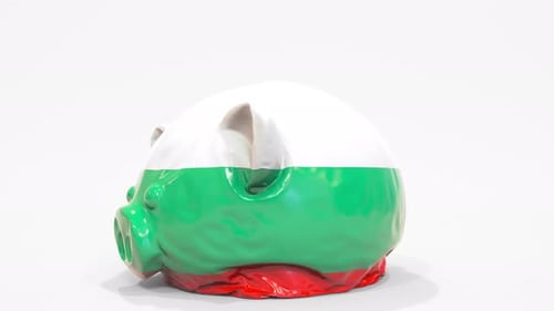 Deflating Piggy Bank with Printed Flag of Bulgaria