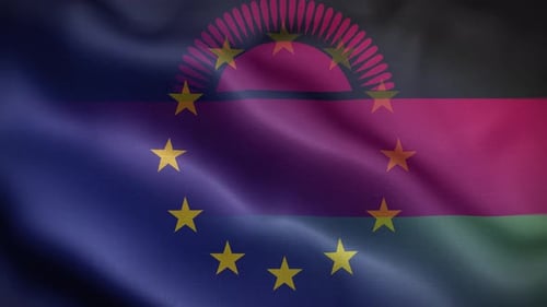 European Union and Malawi Flags Waving