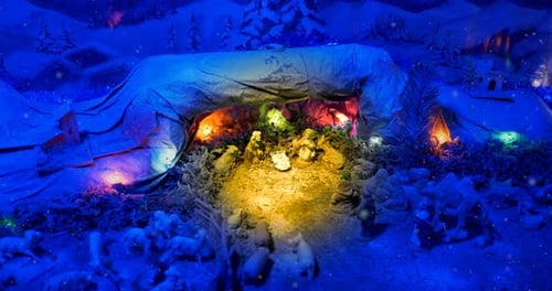 Christmas Nativity Scene Top View Snow