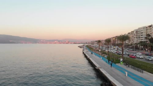 Various drone shots on a sunny afternoon in Izmir, the third largest city in Turkey. Beautiful Aegea