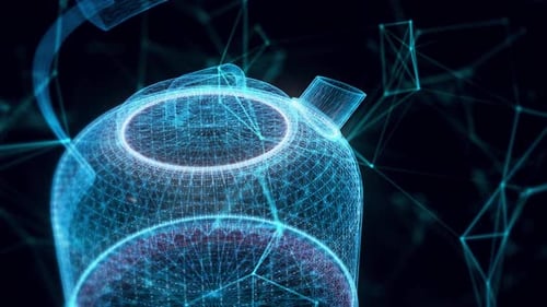 portable electric kettle hologram Close up 4k