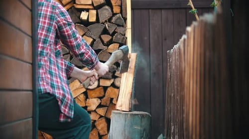 Woodcutter Trying To Chop the Log Several Times