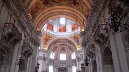 Cathedral in Salzburg, Austria. Baroque Cathedral of Roman Catholic Archdiocese, Indoor.
