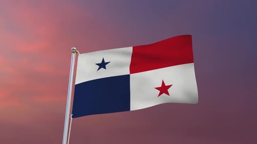 Panama Flag Waving in the Wind against Sunset Sky