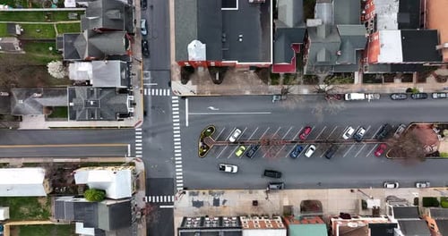 Birds Eye View of Urban Intersection and Cars