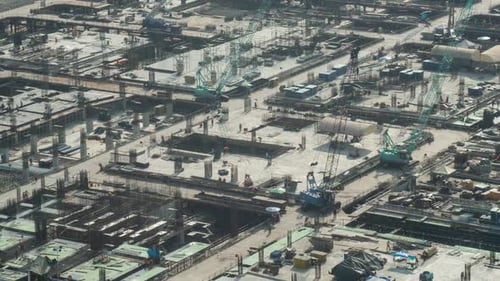 Time Lapse of Construction Site with Heavy Construction Machinery in Metropolis