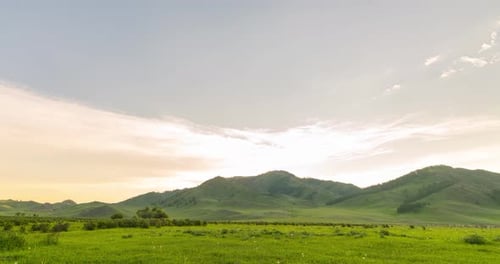 Mountain Meadow Timelapse at the Summer or Autumn Sunrise Time