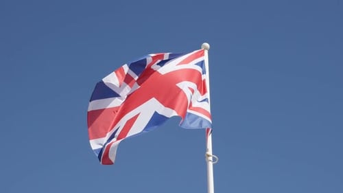 British Flag Waving Proudly Against a Blue Sky