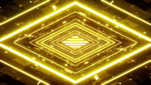 Horizontal Diamond Shaped Sci Fi Gold Yellow Light Tunnel