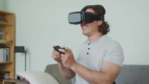 Man Wearing VR Headset Playing Video Game