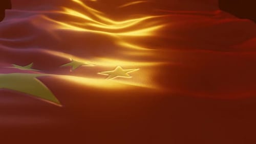 Realistic China Flag Waving with Golden Light