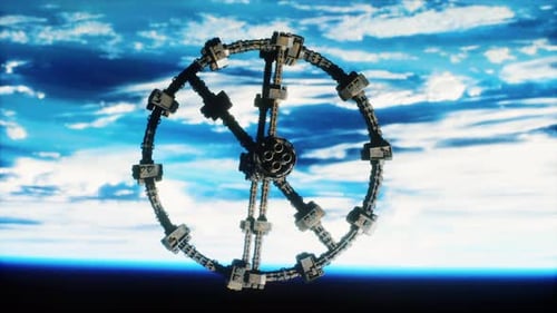 Massives Raumschiff nimmt Position über von der NASA bereitgestellten Erdelementen ein