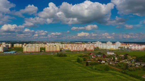 Timelapse City with Clouds Drone View