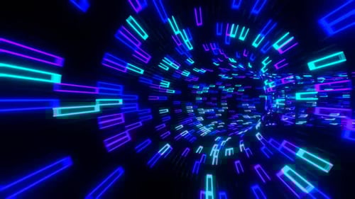 Flight in abstract sci-fi tunnel seamless loop. Futuristic motion graphics, high tech background