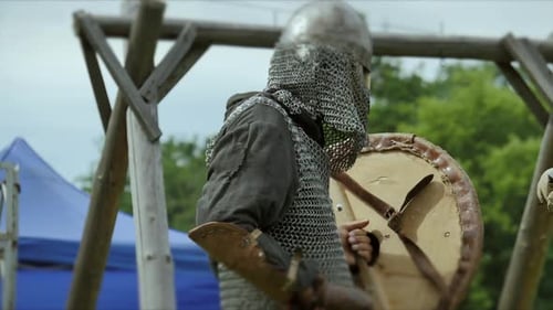 Medieval Warriors Sword Fight in Rural Setting