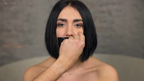 GOOD or BAD Male Hands Remove Black Duct Tape From Young Woman's Mouth Then Put It Back in Domestic