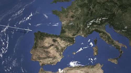 Airliner Flying To Marseille France From West