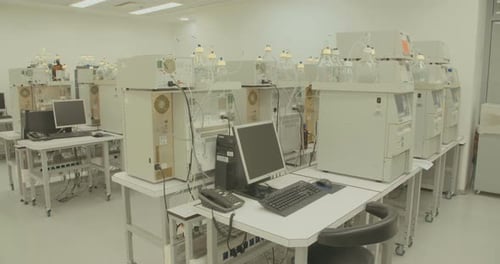 Pharmaceutical laboratory with medical and scientific equipment for drug manufacturing
