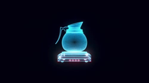 Rotating Futuristic Hologram Coffee Pot on Scanned Base