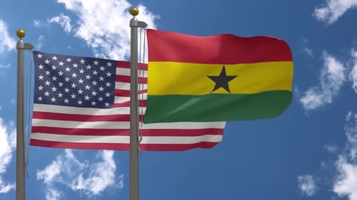 USA-Flagge gegen Ghana-Flagge auf Fahnenmast