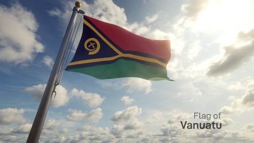 Realistic Vanuatu Flag Waving in Blue Sky
