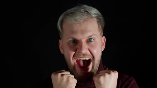 Man Close Up Happy Excited Celebrating Joyful Surprise