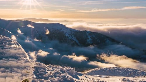 Winter Mountains and Clouds at Sunrise Time Lapse