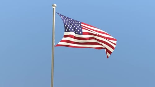 Realistic American Flag Waving on Flagpole with Blue Sky