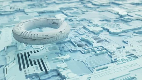 Futuristic Circuit Board Background with Floating 3D Torus Object