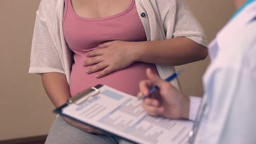 Pregnant Woman and Gynecologist Doctor at Hospital